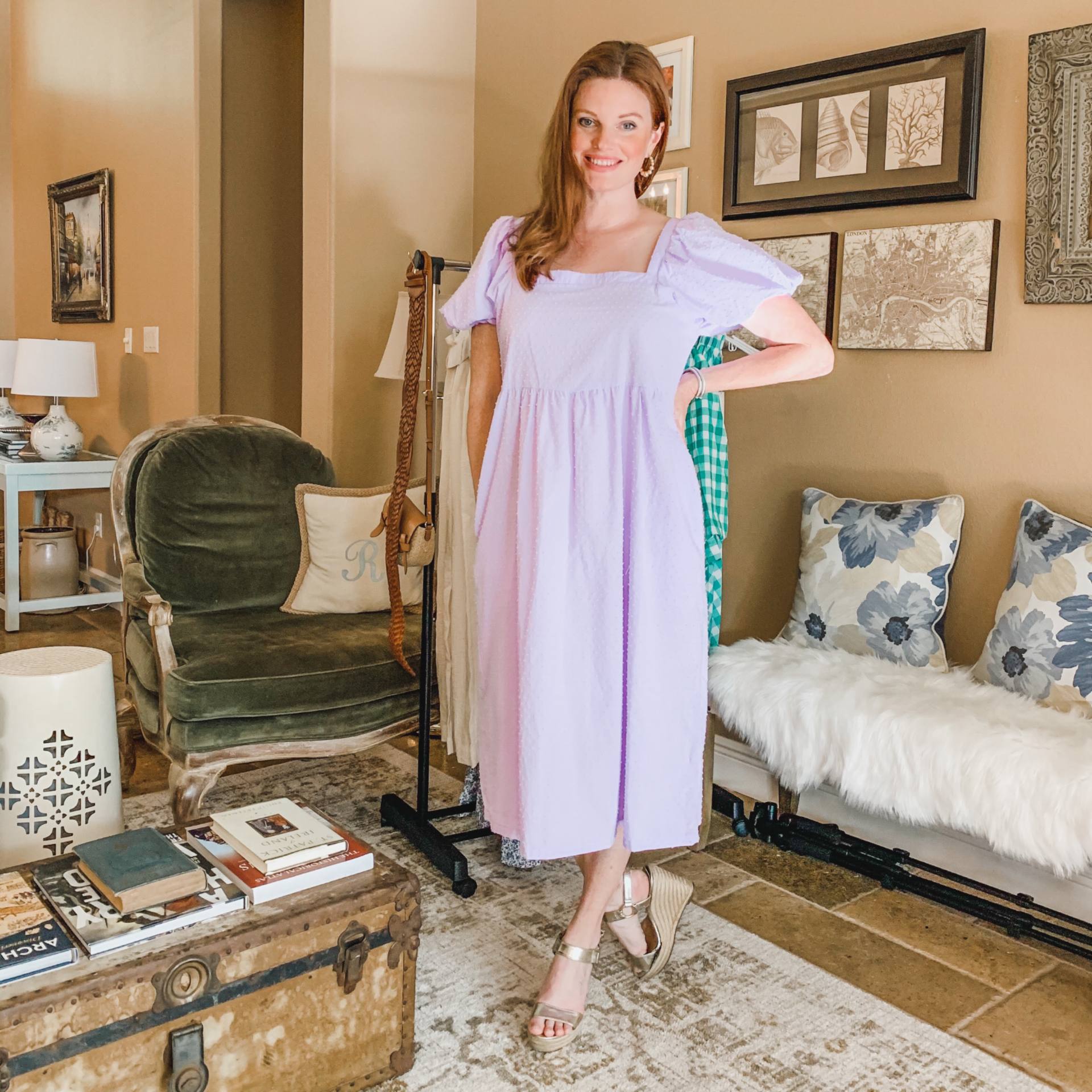 lilac puff sleeve dress