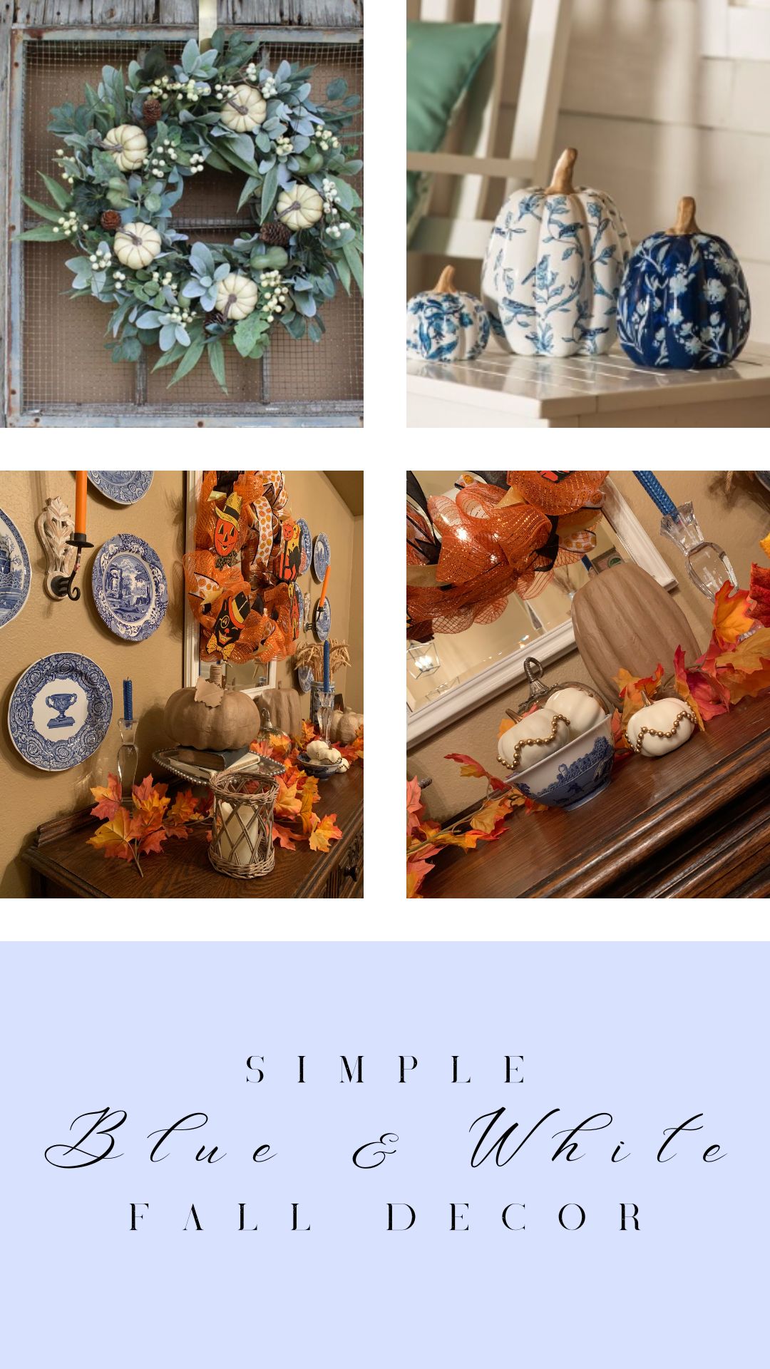 blue and white fall decorating